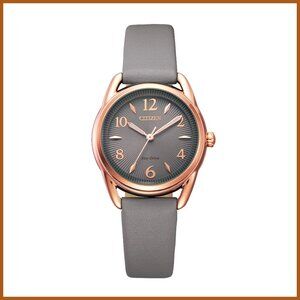 Eco-Drive Dress Watch Rose-Tone Stainless Steel Grey Leather Strap